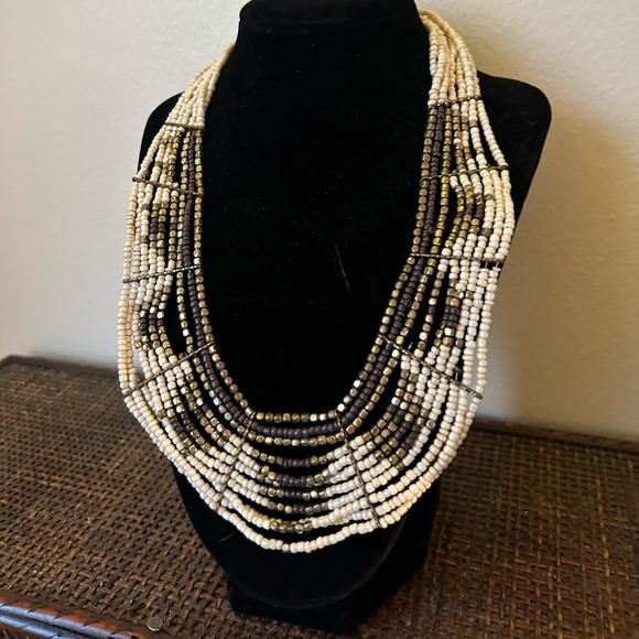 Boho Seed Bead Multi Strand Necklace Bronze Tone - Picture 4 of 6